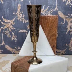 Vintage Solid Brass Hand Etched 5.5" Bud Vase